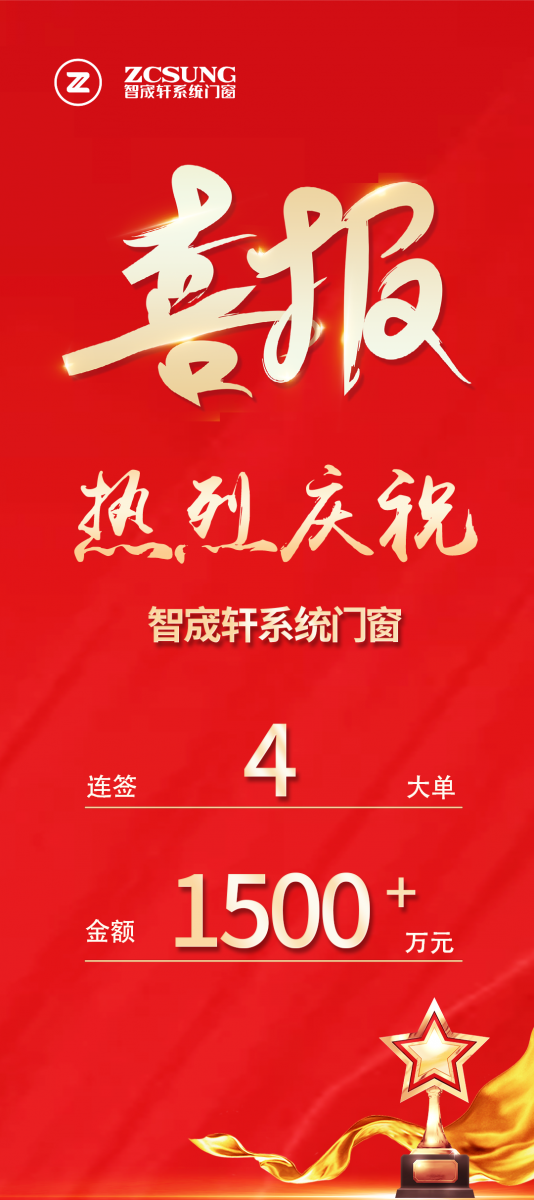 熱烈慶祝智宬軒系統(tǒng)門窗連簽4單，金額超1500萬元?。?！